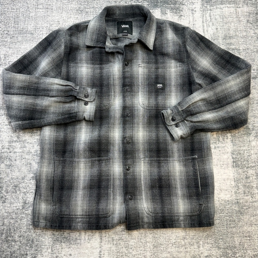 Vans Shacket Shirt Jacket Mens Large Plaid 6 Pockets Chore Heavyweight Flannel